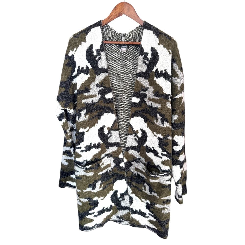 Venus Camo Print Cardigan Cozy Gorpcore Winter lagenlook Sweater L Boho Army‎